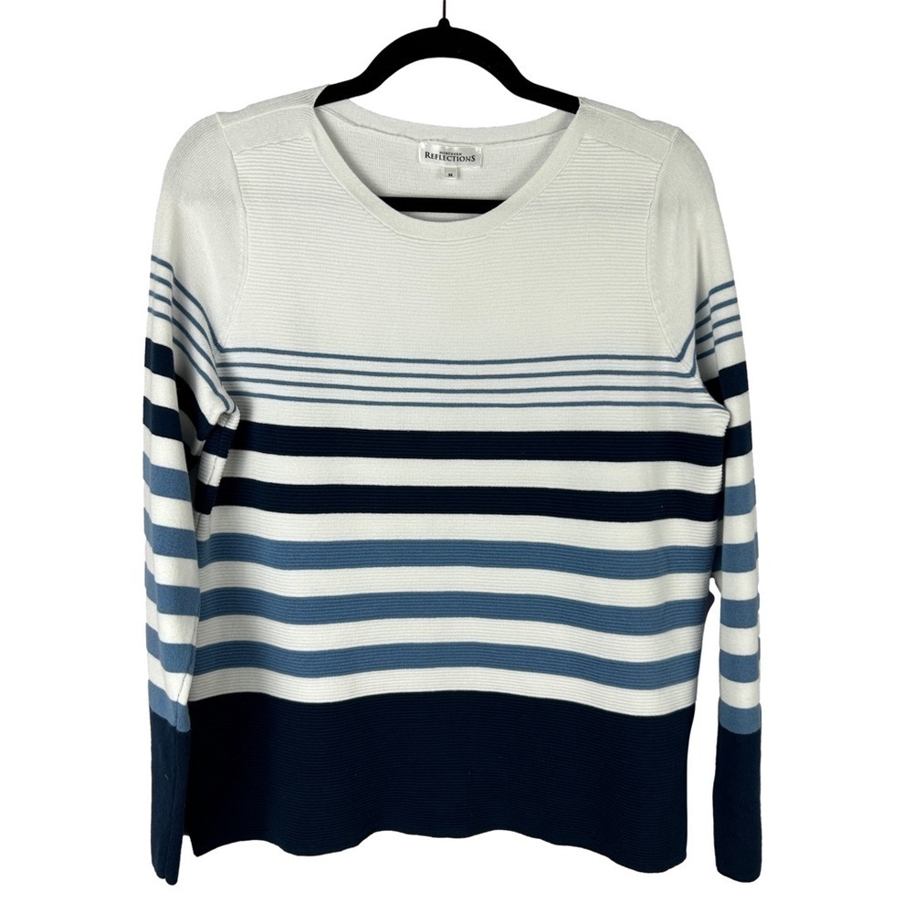 Northern Reflections Nautical Striped Cotton Sweater Medium Blue White